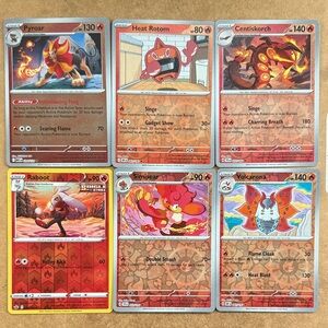 11 Fire Reverse Holo Pokemon Card Set
